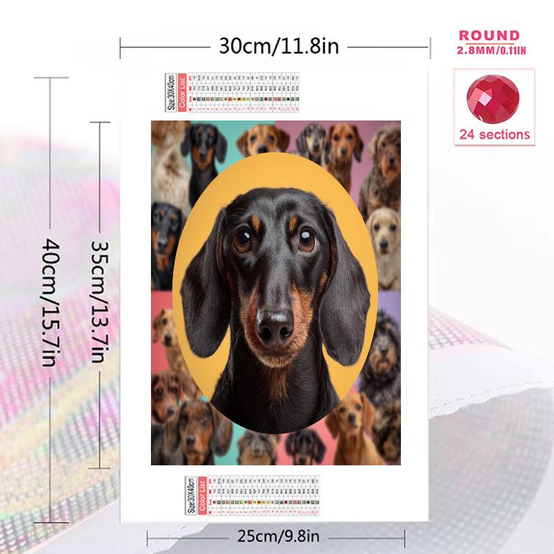 Colorful Dachshund Pattern 3pcs 100% Round Full Drill 5D DIY Diamond Painting Embroidery Cross Stitch Rhinestone Décor