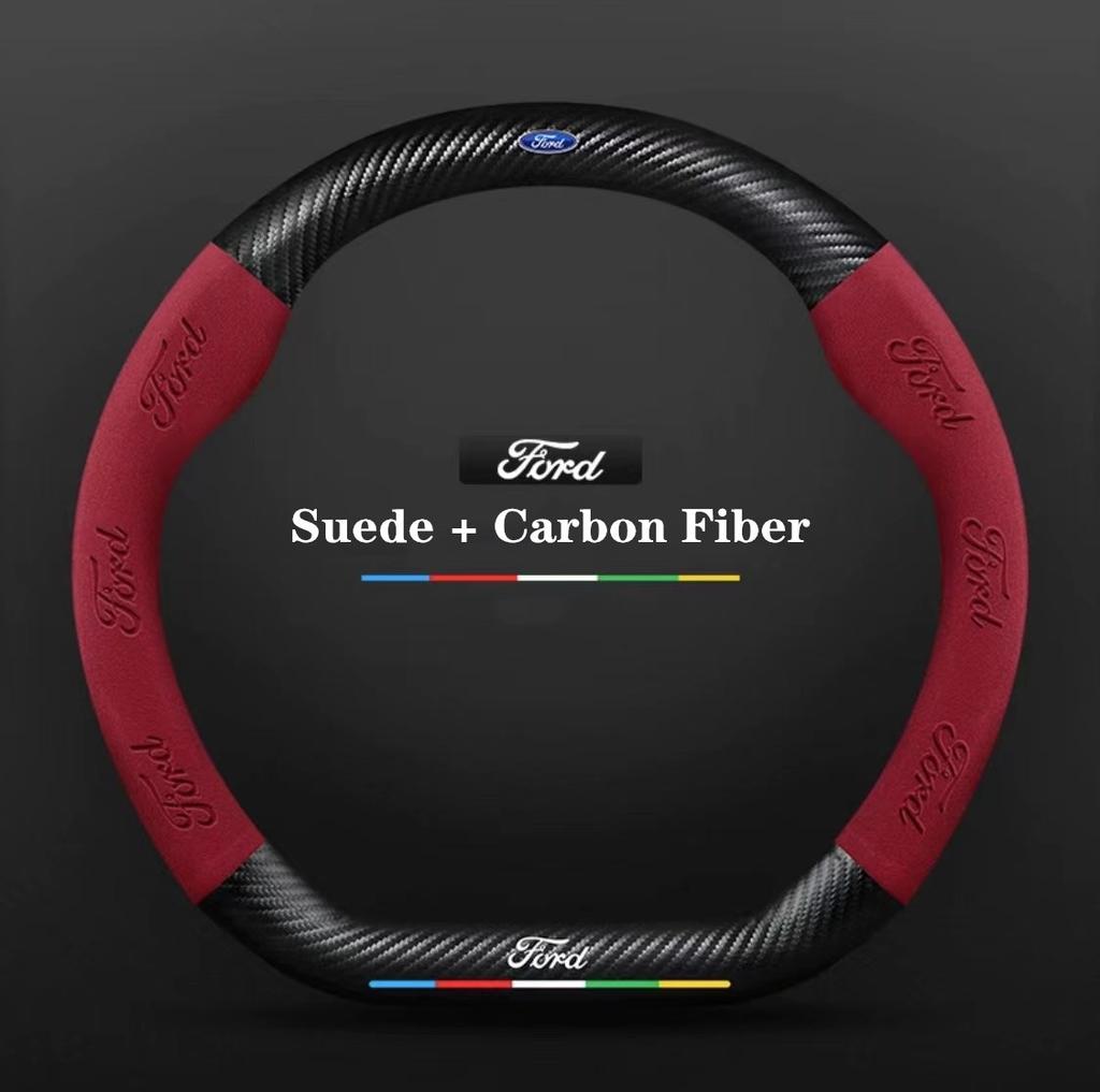 Ford ST EXPLORER EDGE Fiesta Focus Mondeo F150 Fusion Mustang Kuga Ranger Car Anti-Slip Suede Carbon Fiber Steering Wheel Cover