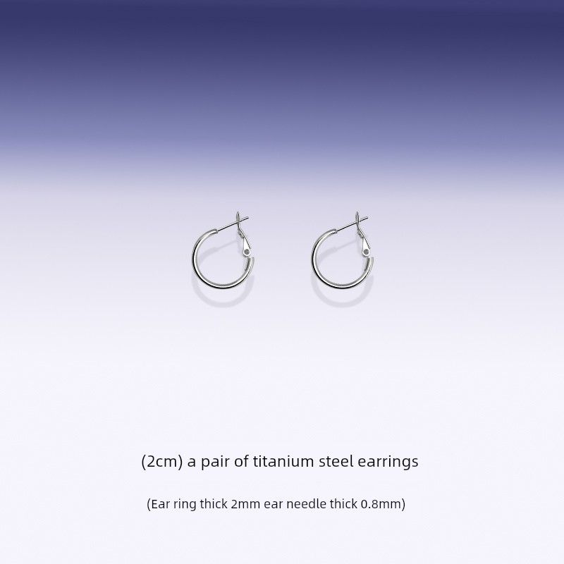 Surgical Steel Ear Ring Simple Bracelet Earrings Female Titanium Steel Large round Captive Pierced Earrings Fancy Exaggerated Earrings Fashion [Titanium Steel] 2cm Earrings [Pair]