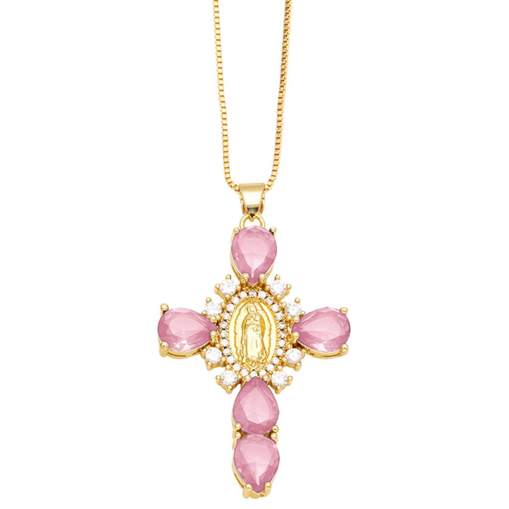 Divine Virgin Mary Crosses Charm Necklace with Shimmering Stones Neck Accessory for Fashion Forward Individuals
