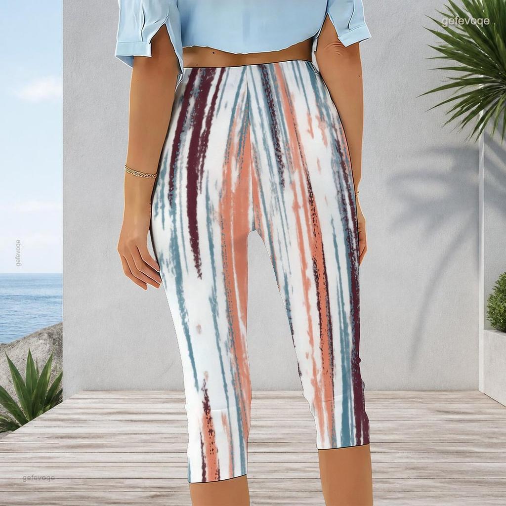 Women Plus Size Capri Leggings Abstract Blue X Graffiti Checkered Print High Waist Stretchy Workout Yoga Casual Cropped Pants