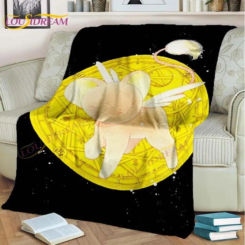 Anime Card Captor Sakura Blanket Cartoon Blanket Sakura-Star Crest Flannel Blanket Pink Blanket for Sofa Bed Girl Room Decor