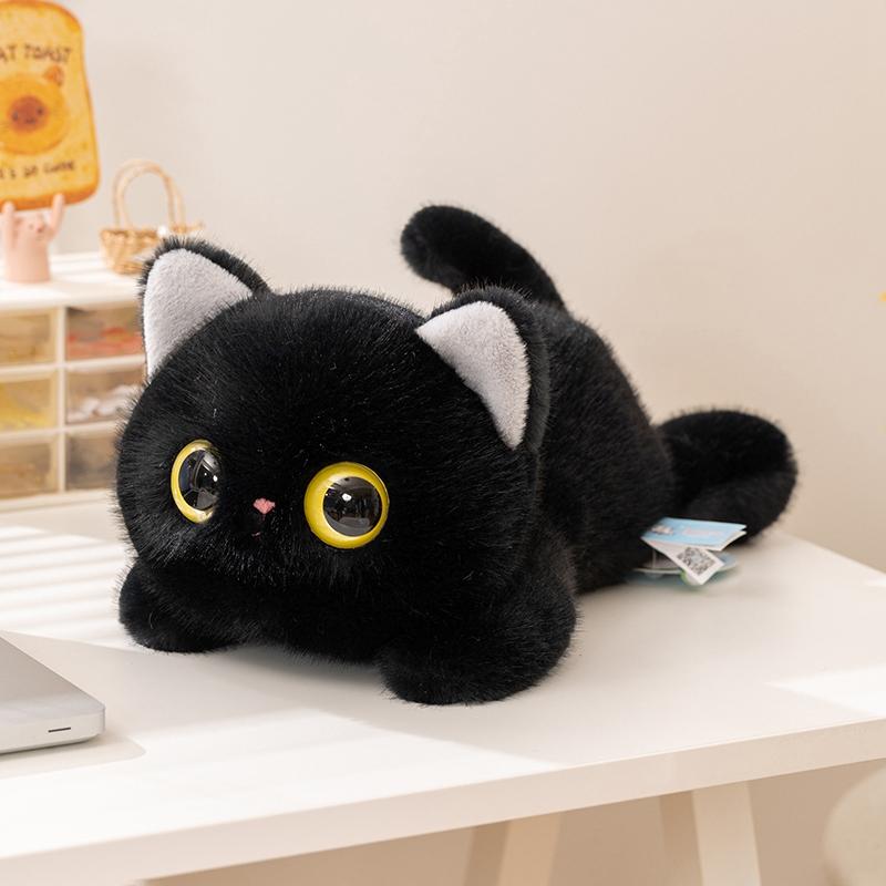 20cm Kawaii Big Eyes Cat Plush Toy Lying Cartoon Animal Black White Siamese Cat Sleeping Companion Gift