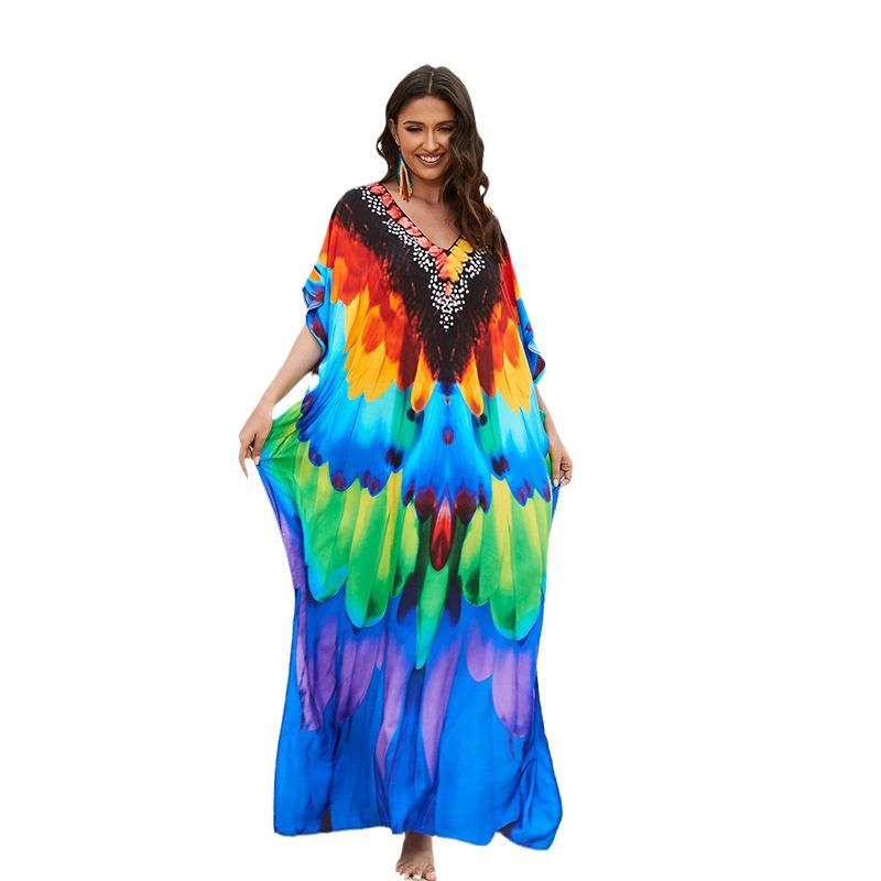 European-American Cotton Tie-Dye Beach Dress: Loose Robe & Bikini Cover-Up