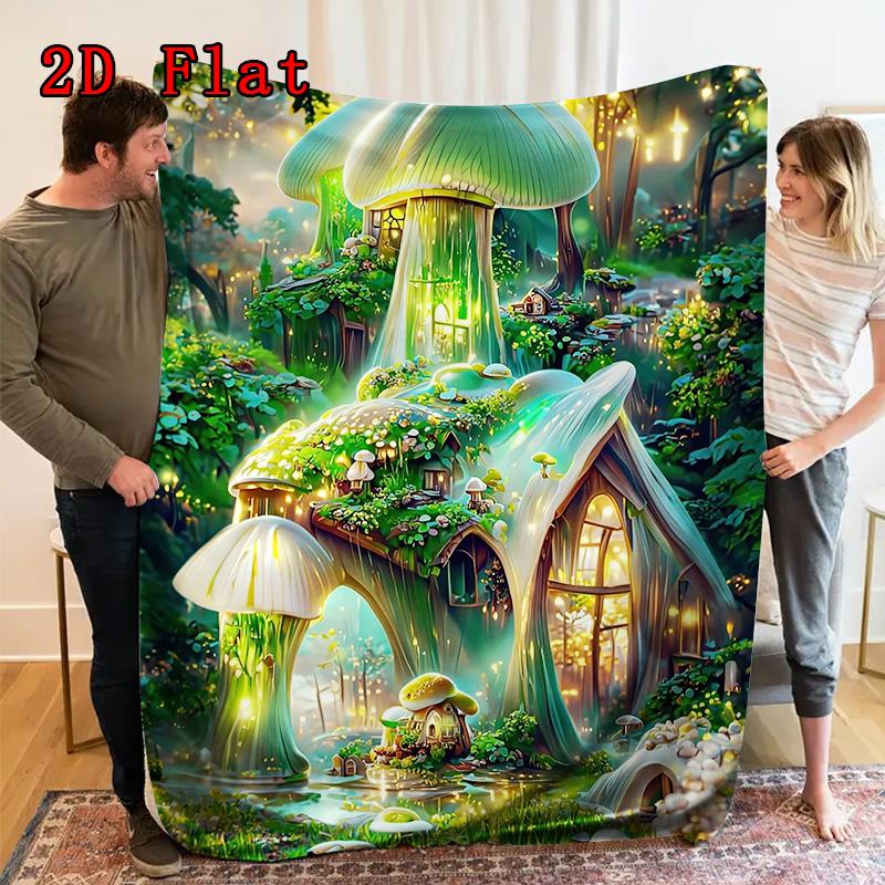 green mushroom forest 2D Flat Pattern Flannel Blanket High quality All Seasons Warmth and Comfort Perfect for Christmas Gifts.MMT0918432