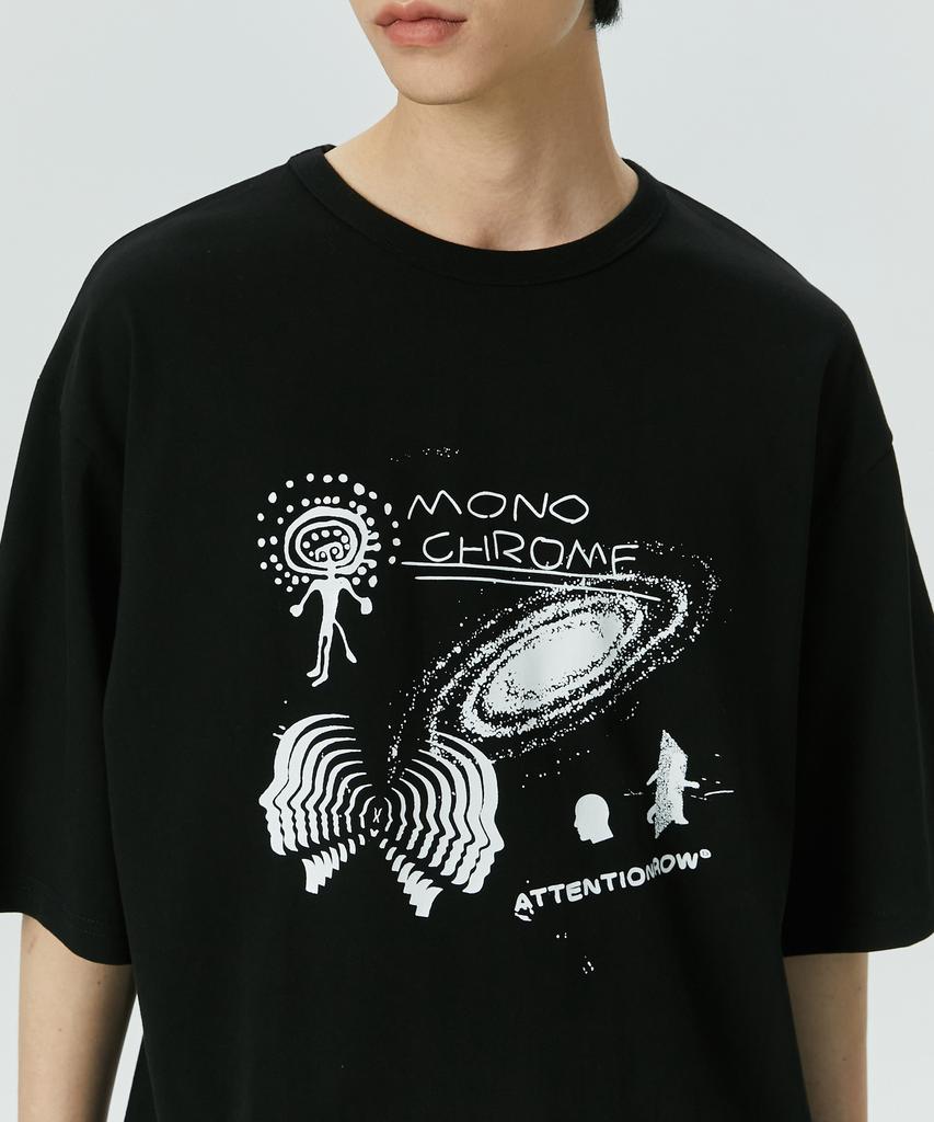 ATTENTIONROW Edition 1. Vibration Universe Print Oversized Short Sleeve T-Shirt (Black)
