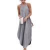 Women Casual Printed Round Neck Loose Long Dress Sleeveless Split Maxi Dress
