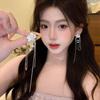 "925 Silver Long Tassel Zircon Bow Earrings for Women - Light Luxury & Versatile Design"