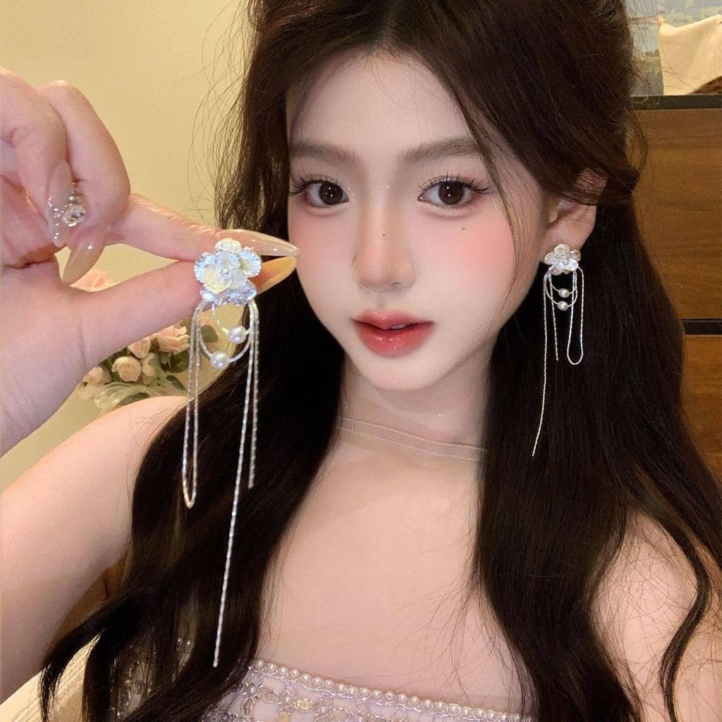 "925 Silver Long Tassel Zircon Bow Earrings for Women - Light Luxury & Versatile Design"