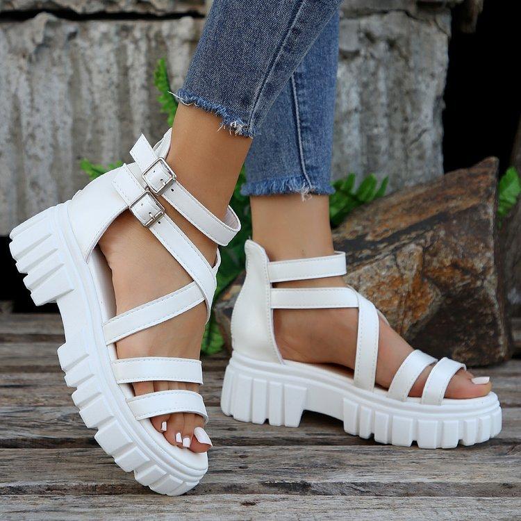 Fashion Chunky High Heels Roman Sandals for Women 2024 Summer Ankle Strap Plarform Sandals Woman Strap Thick Heeled Party Shoes