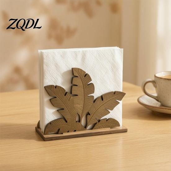 Gift for Housewarming Wood Napkin Holder, Leaf Shape Solid Dispenser, Decorative Versatile Home Table Ornament Paper Towel Organizer Dining