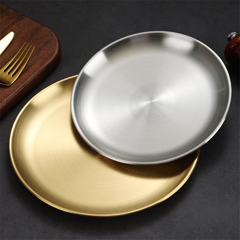 Thick Side 304 Stainless Steel Dinner Plate Round Steak Salad Deesert Cake Tray Kitchen Anti-scalding Plates for Western Food
