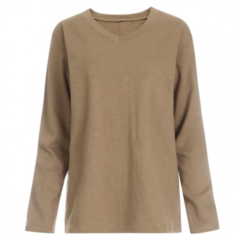 Shop Women V Neck Slub Long sleeVe T shirT Brown Dai Wsh 1056