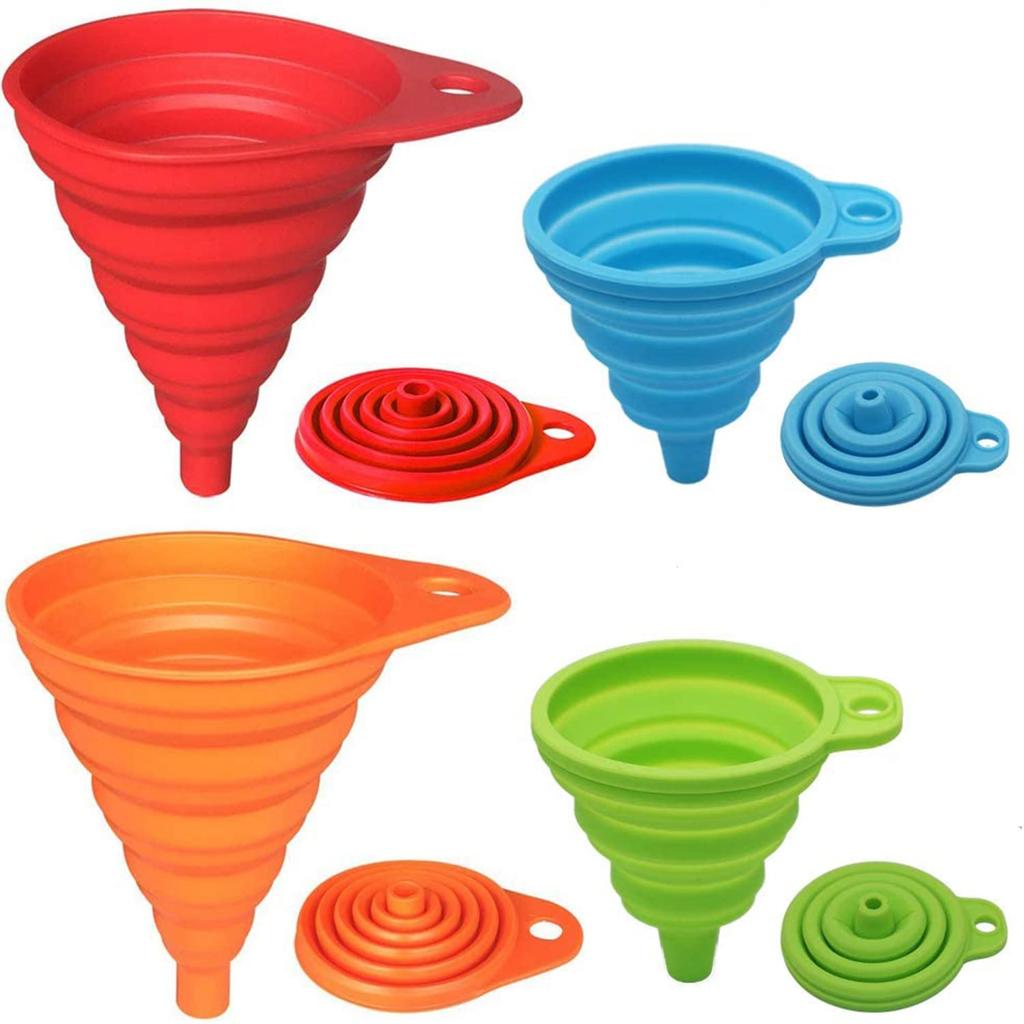 Kitchen Funnel Set Small and Large Kitchen Gadgets Accessories Foldable Silicone Collapsible Funnels for Filling Water Bottle Liquid Transfer