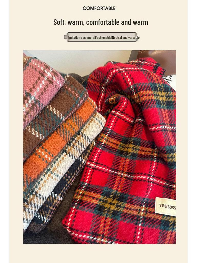 2024 Jesień/Zima Oversize Czerwony Szalik w Kratę - Unisex Ciepły Szoal i Ocieplacz na Szyję