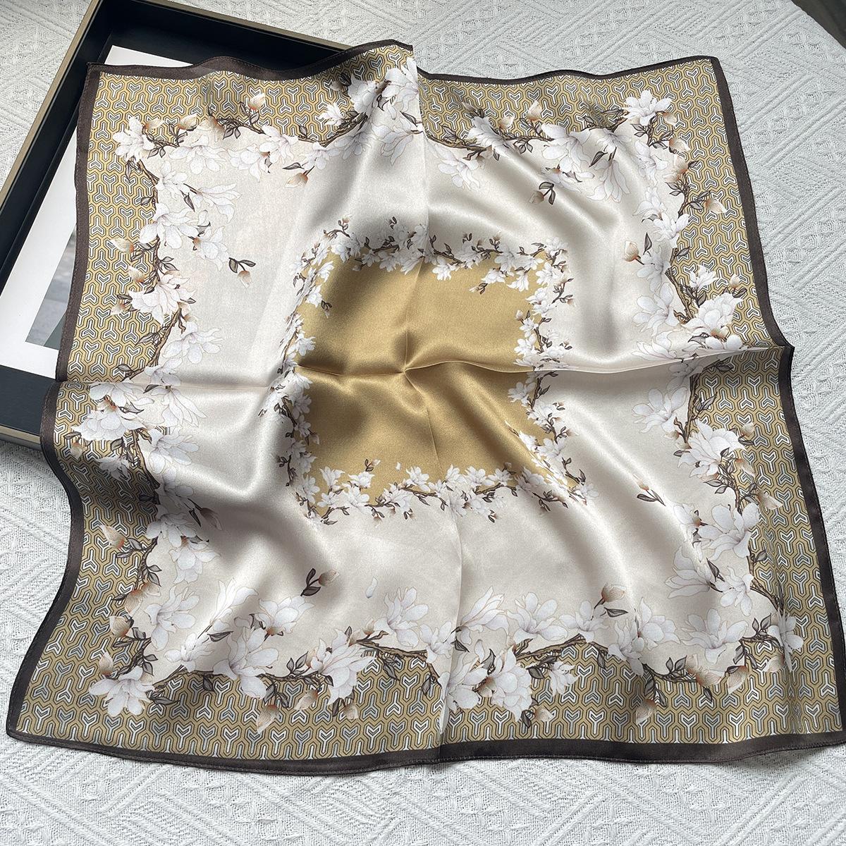French retro white flower silk scarf women s summer fashion printing professional scarf small scarf factory direct sales 53*53cm