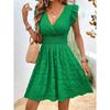 Moda Scollo a V Pieghettato Estivo Ruffles Vestito Vestibilità Aderente Sottile Elegante Monocolore Linea ad A Festa Casual Vestiti Corti Streetwear Dolce Semplice Abbigliamento Donna