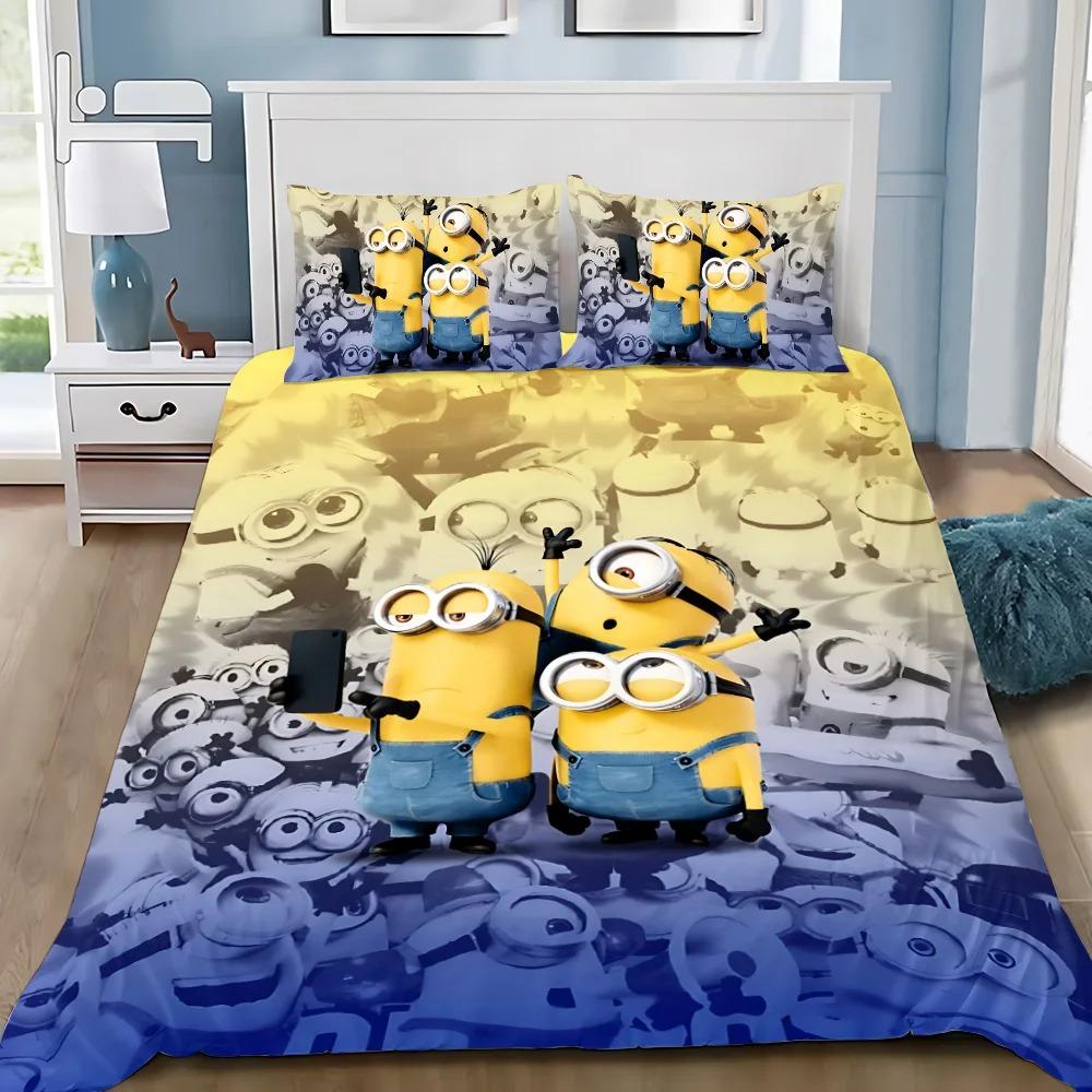 Fashion 3D Cartoon Movie M-Minions Duvet Cover Pillowcases Bedding Set, for Adult Girl Boy Bedroom DecorationGift,Birthday Gift