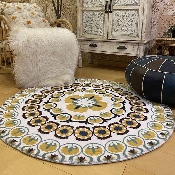 Retro Round Carpet Thickened Bedroom Bedside Carpet Computer Chair Dirt Resistant Cartoon Washable