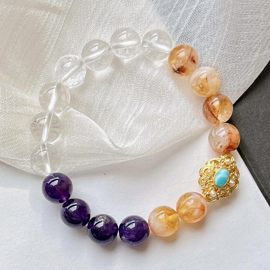 Natural White Crystal Honey Milk Cover Yellow Tower Crystal Amethyst Contrasting Color Bracelet Bracelet.