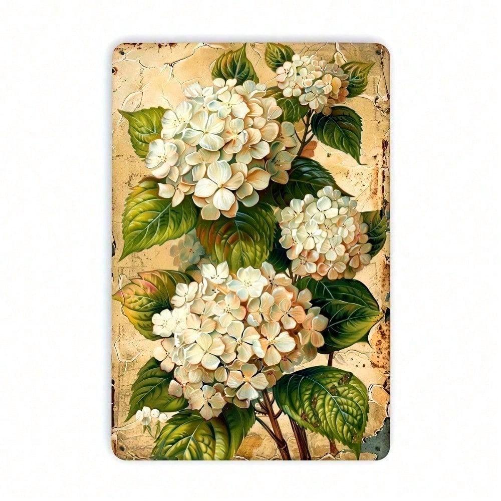 Vintage Hydrangea Retro Metal Tin Sign Wall Decor Floral Art разноцветный