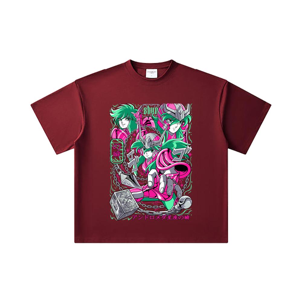 

260 GSM Double Yarn 32 Count 100% Cotton Saint Seiya V29 Shun Print Unisex Heavy Cotton T Shirt 2XL вина червоного кольору