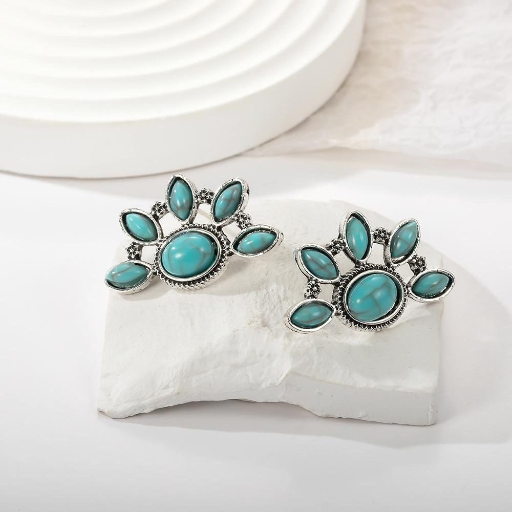 Exaggerated Earrings, Vintage Oval Turquoise Drop-Shaped Hollow Earrings, Earrings, Accessories