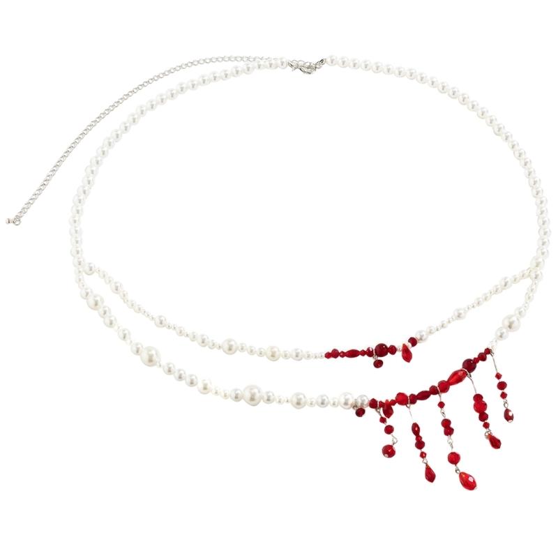 Gothic Blood-Stained Imitation Pearls Foot Ornament Novel Halloween Blood Drop Tassels Body Waist Chain for Women Girls