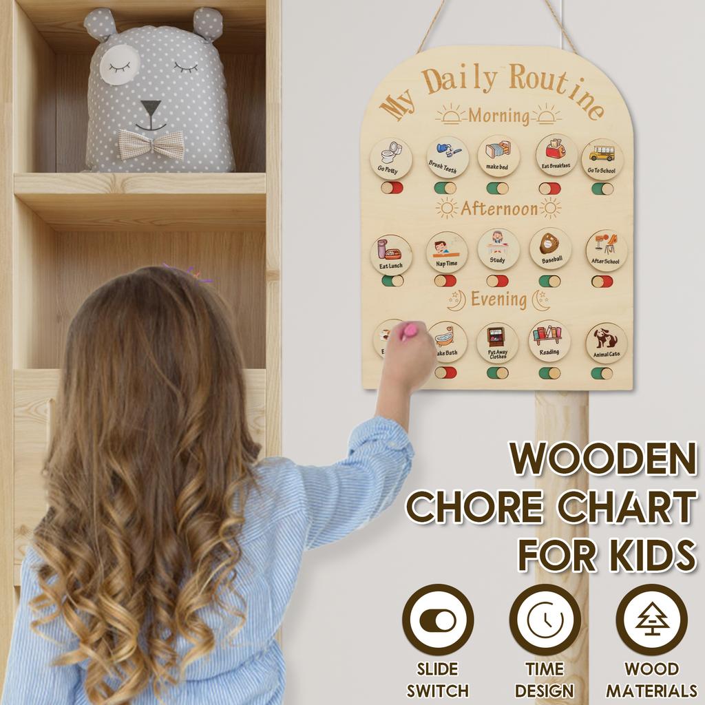 1Set Wood Daily Routine Chart Time Management Kid Visual Schedule Slide Change Wooden Chore Chart Exercise Learning for Children