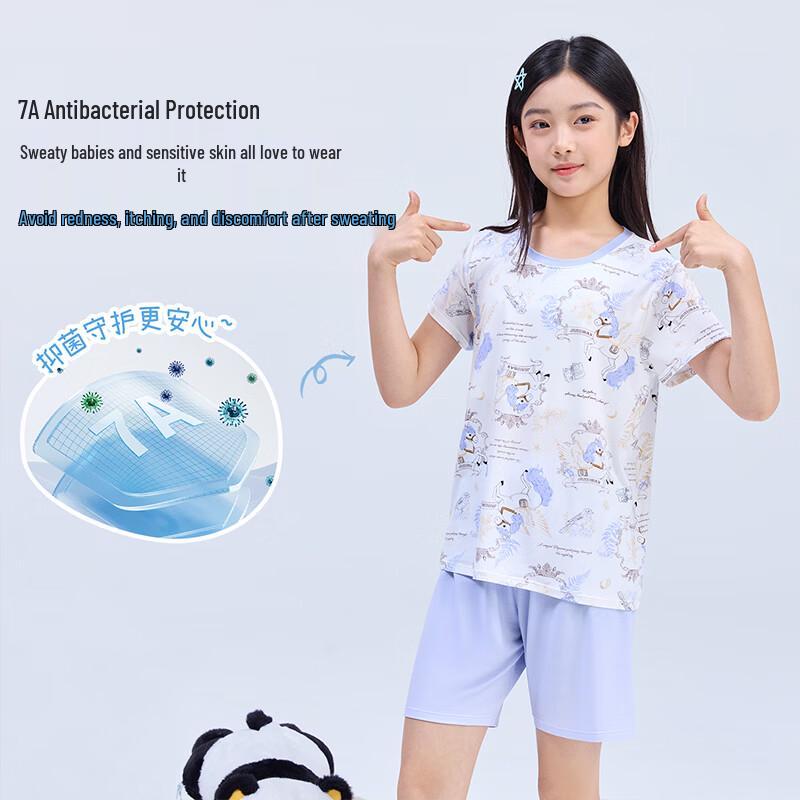 Girls' Summer Short Sleeve Cartoon Pajama Set