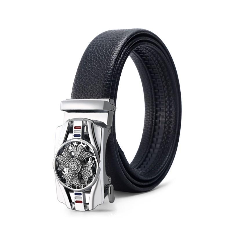 Ceinture Homme en Alliage et Cuir de Vachette à Boucle Automatique pour un Port Décontracté et Polyvalent