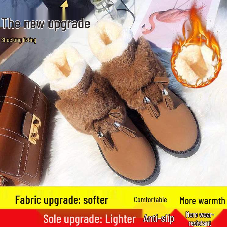 2025 Women's Fleece-Lined Waterproof Snow Boots - Korean Style, Non-Slip, Warm, Mid-Calf.