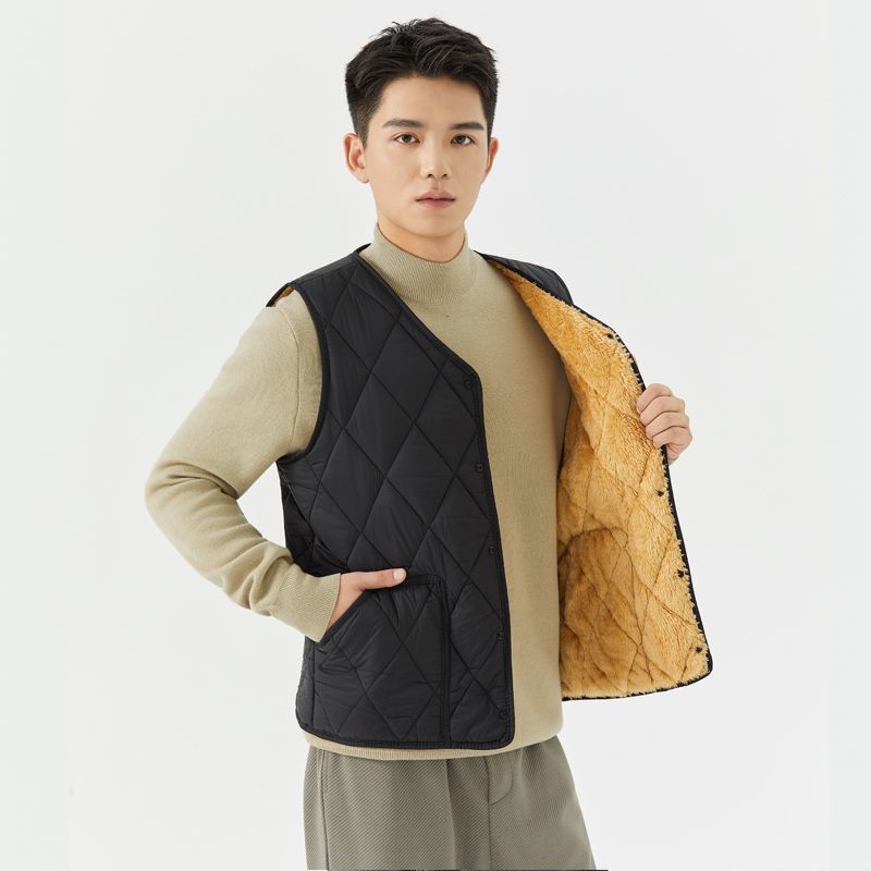Velvet Thickened Cotton Vest Men's Thermal Vest Short Style Inside and Outside Student Vest