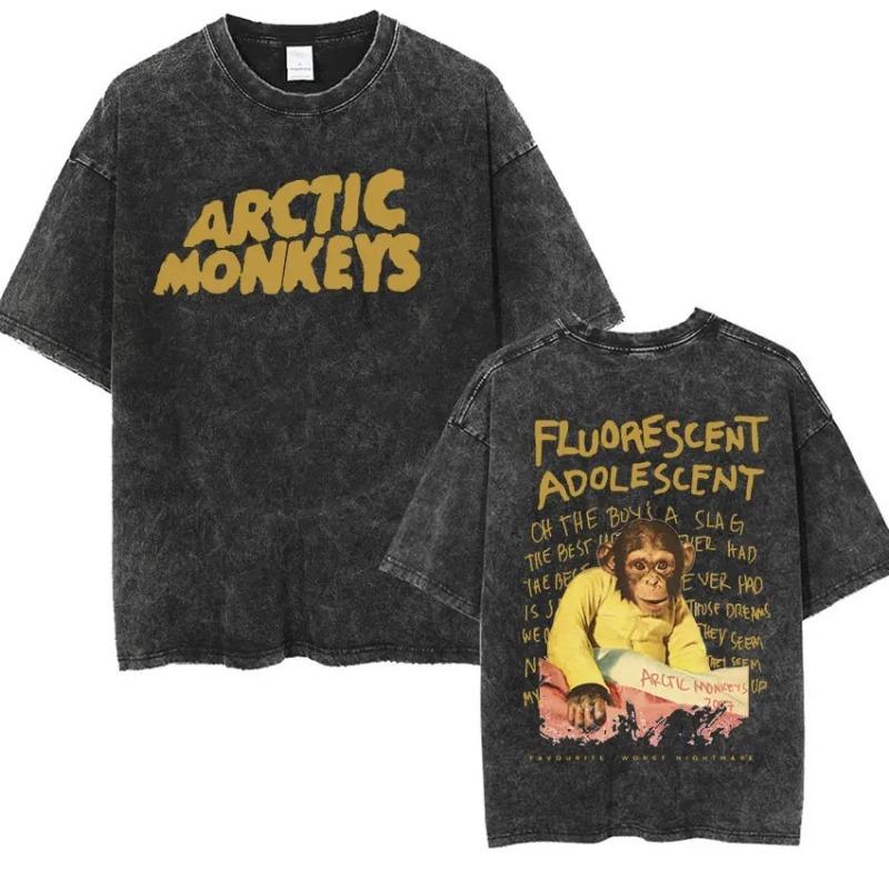 Retro Rock Arctic Monkeys Music Album Graphic T-Shrit women's Vintage Washed Oversized Short Sleeve T Shirt Y2k Hip Hop Streetwear