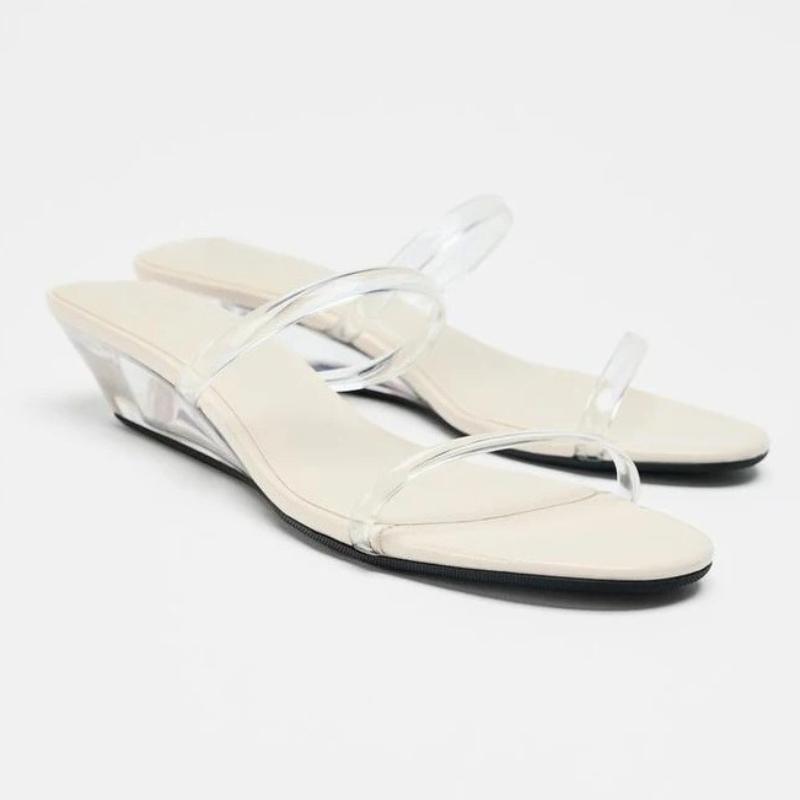 Fashion Summer Sexy Open Toe Wedge Slippers Women Elegant Transparent PVC Narrow Band Designer Shoes Fashion Comfortable Slide Sandals