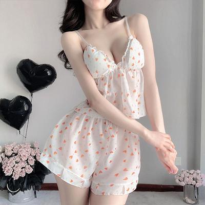 Sexy Dessous reine Begierde Pyjama Damen Sommer Trägershorts geblümt Loungewear süß und niedlich Brustpolster zweiteiliges Set
