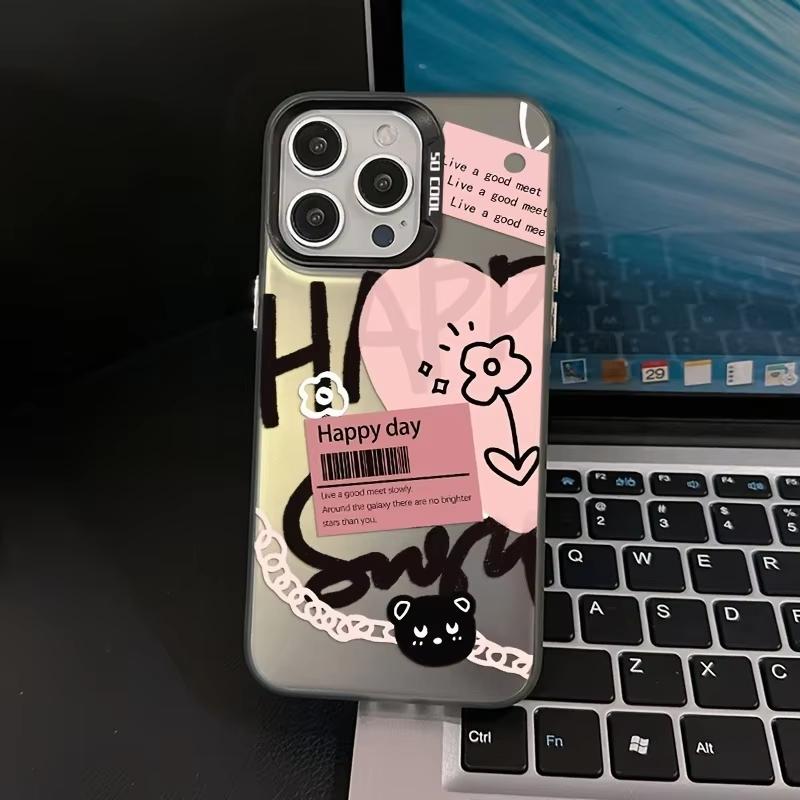 Black Lettering Doodle Heart Pattern Phone Case For iPhone 17 Pro Max 16 15 Pro 14 13 Mini 12 11 XR XS 17Air 16 Plus Back Cover