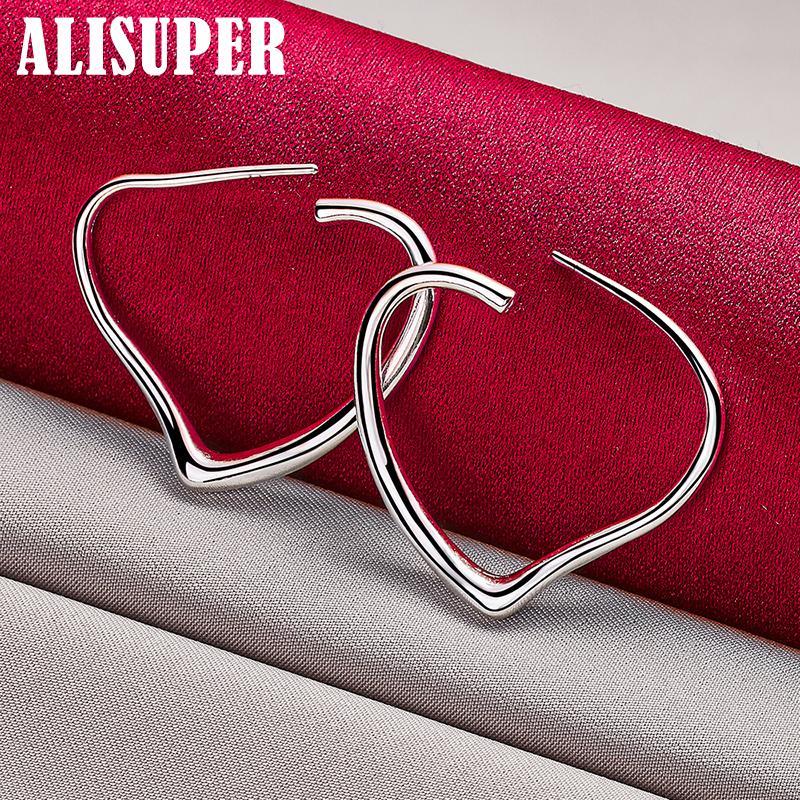 925 Sterling Silver Heart 29x37mm Hoop Earrings Jewelry