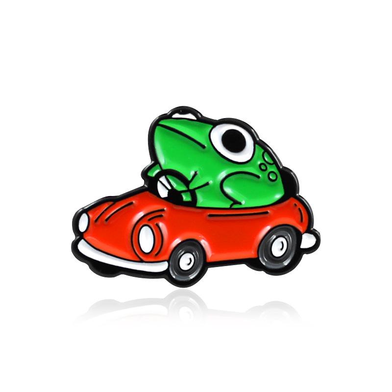 Trendy Cartoon Frog in Red Car Enamel Pin