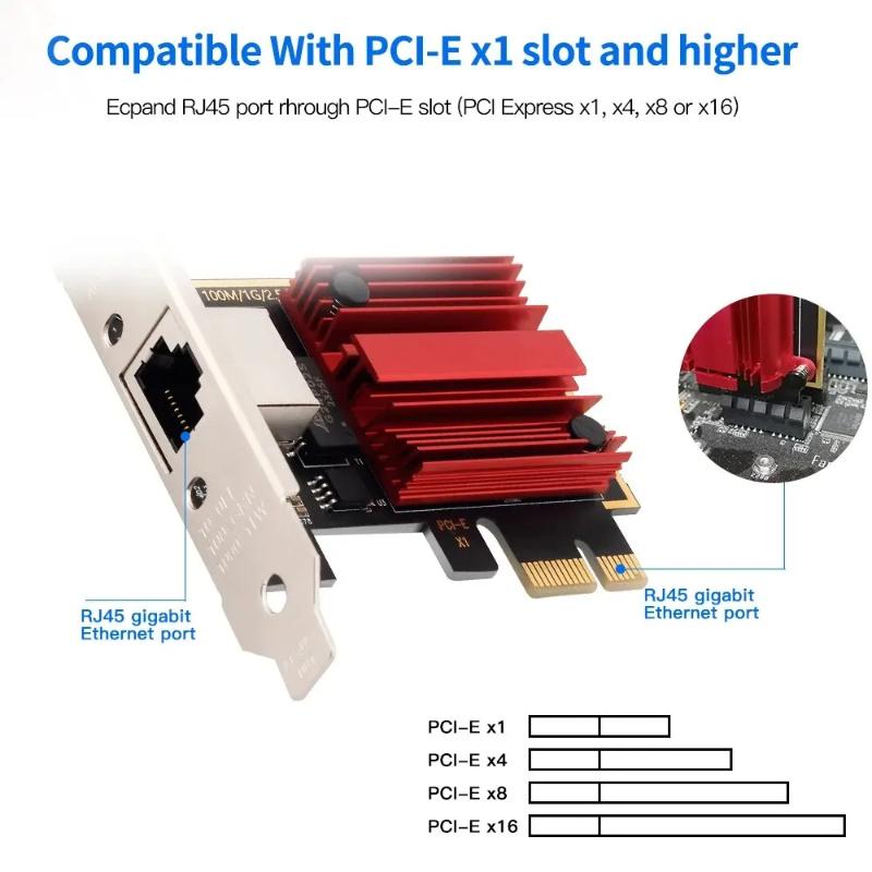 1Pc 2.5G PCI-E To RJ45 Network Card RTL8125B Chip 100/1000Mbps 2.5Gbps Ethernet Wired LAN Controller Adapter For Win7/8/10/11