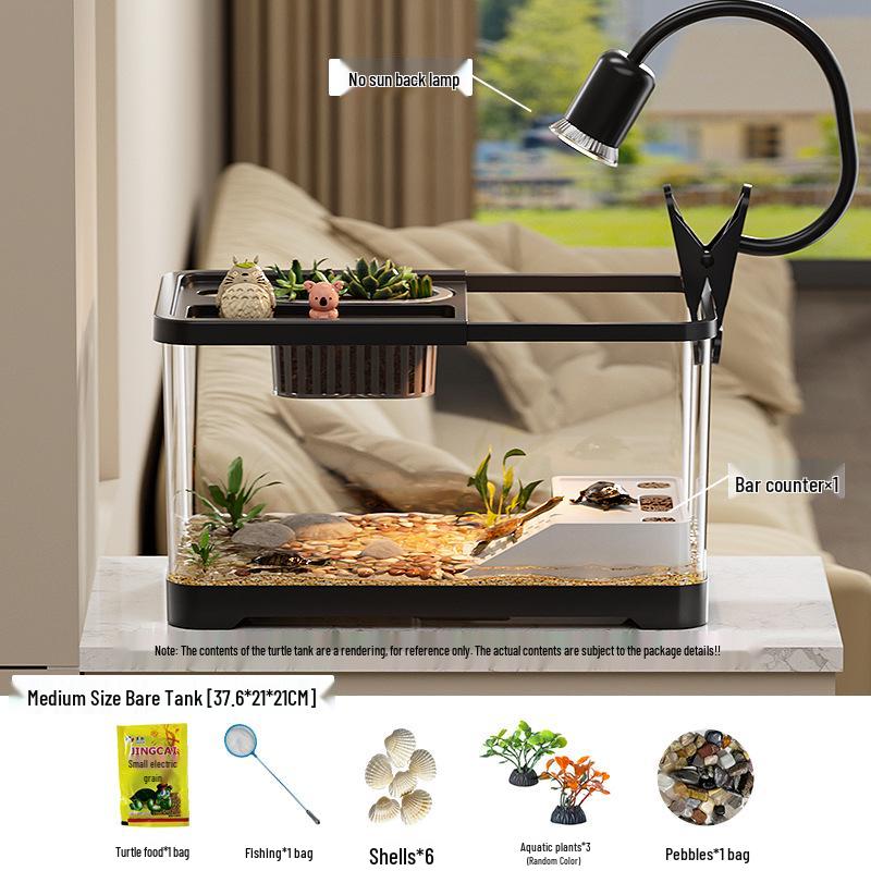 Premium Turtle Tank with Ecological Design, Sunning and Climbing Platforms, Desktop-Friendly with Lid, Also Suitable for Goldfish