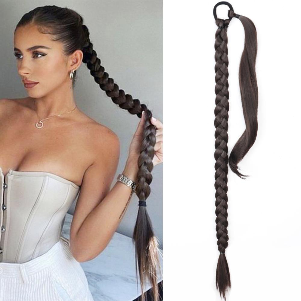 

Женский плетеный хвост MERISIHAIR из синтетического волокна, черный натуральный хвост, длинный конский хвост с резинкой для волос 85 cm