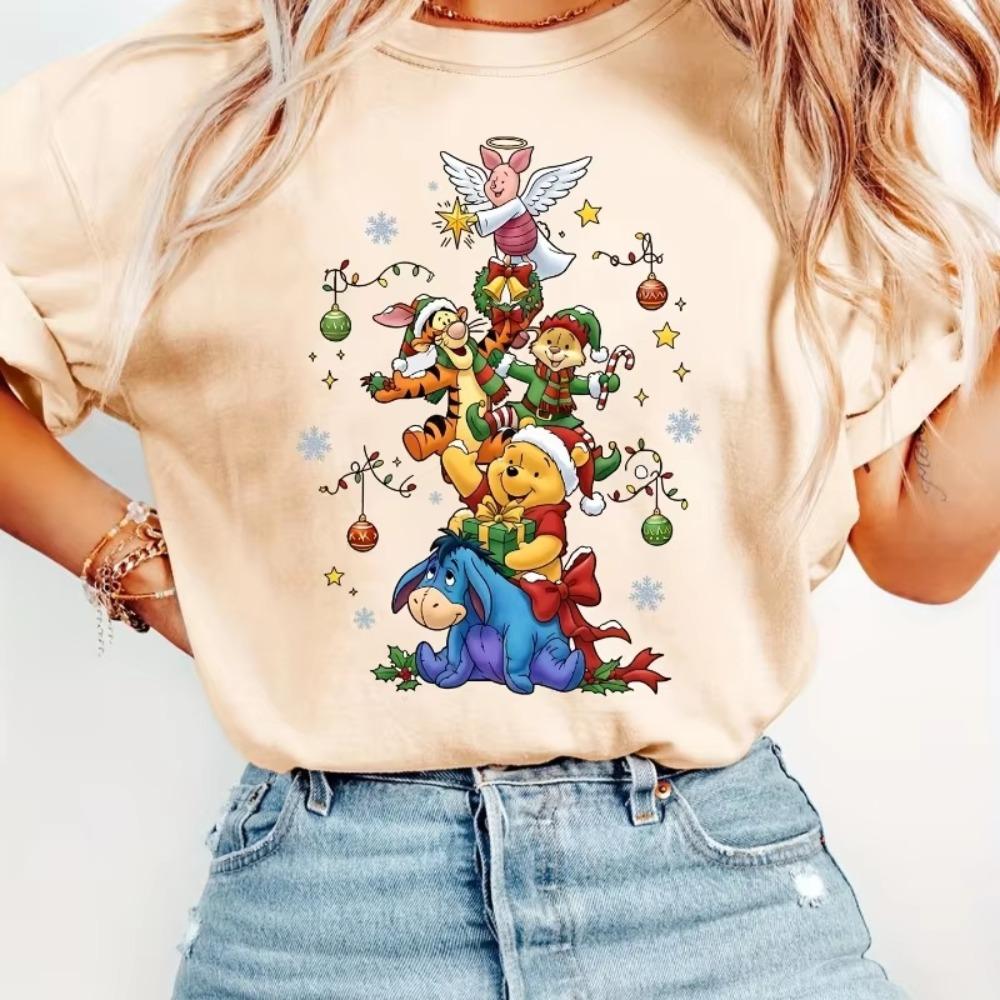 Christmas Winnie The Pooh Tigger Piggy Eeyore Wearing A Santa Hat Four Seasons Unisex Tshirt Cotton Comfortable