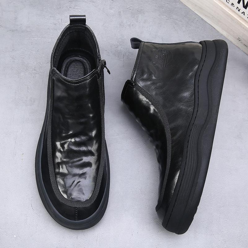 2025 autumn and winter high-end men's cotton shoes are comfortable and casual, velvet high-top men's shoes are versatile and short boots are trendy