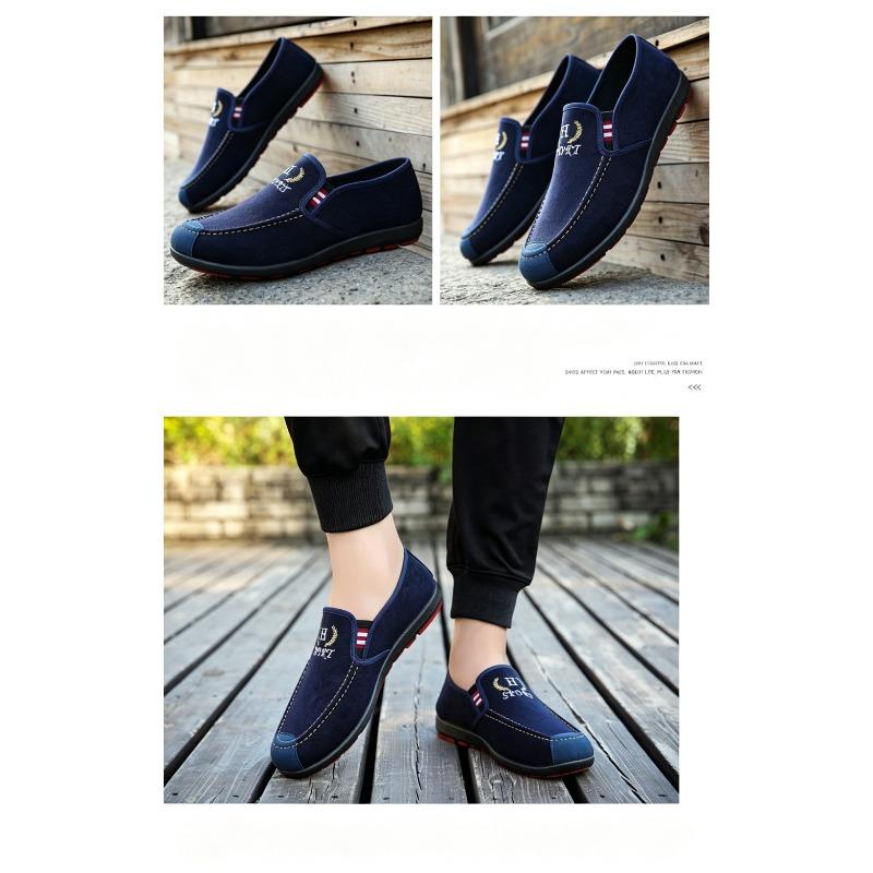 Men New Spring Autumn Lao Beijing Slip-on Canvas Skate Shoes, Breathable Soft Sole Rubber Outsole Low-top Casual Footwear