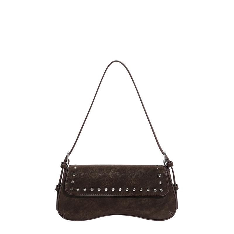 Women One-shoulder Underarm Bag Frosted Commuting Rivet Minimalist Vintage Casual Fashionable Cool Personality Daily