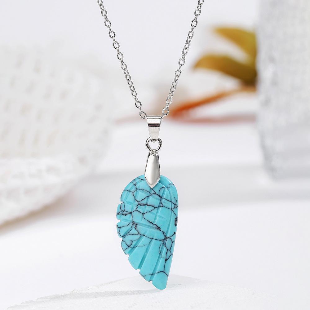 Natural Crystal Angel Wings Pendant Necklace - White Bohemian Charm Jewelry