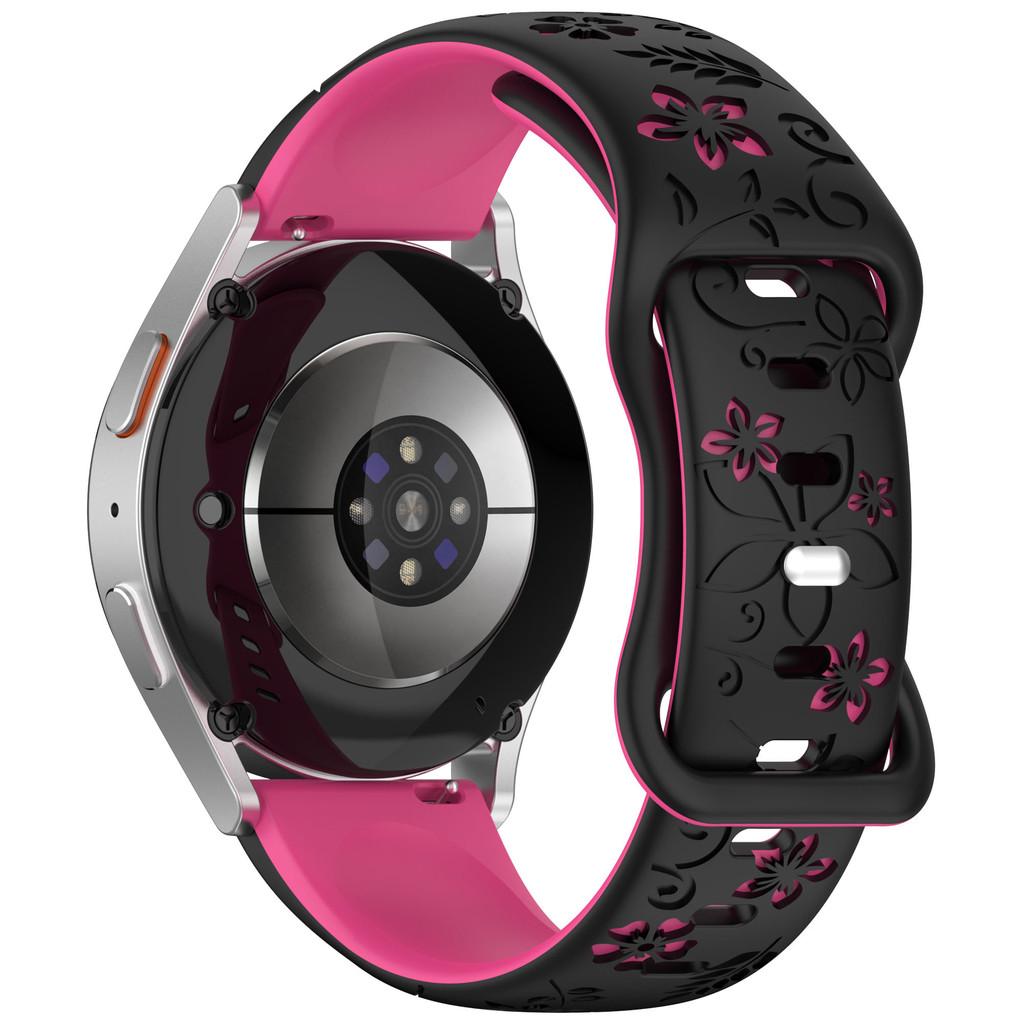 

Двухцветный Цветочный Дизайн Цветочный Гравированный Силиконовый Ремешок 18/20/22 мм, Для Amazfit GTR, Huawei,Garmin Samsung Galaxy Watch 7 6 5 4 20mm