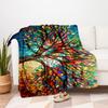 "Colorful Stained Glass Tree Wall Art Print"Blanket Flannel Throw Blanket for Sofa, Bed, Travel, Camping, Office, Couch, Chair, And Bed Gift