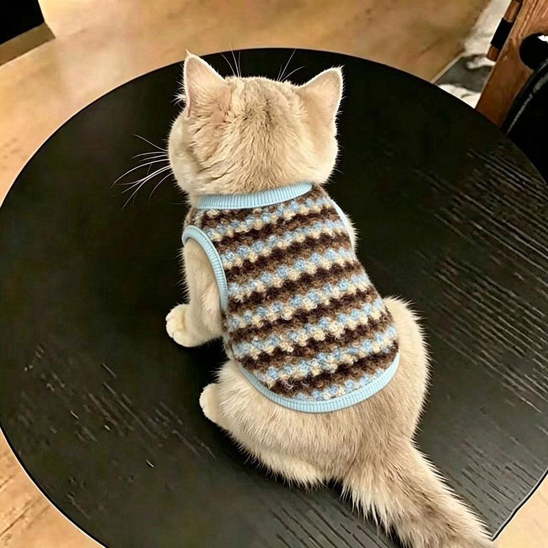 Dog clothes autumn and winter new Maillard striped shirt warm fleece jacket small dog cat winter fleece vest